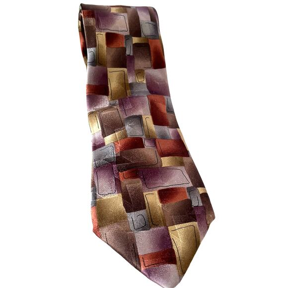 J. Garcia Another Butterfly Collection Fifty-Two Tie Checkered Red Gold Silk - Picture 1 of 12